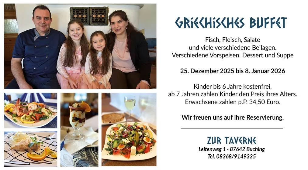 Griechisches Buffet in der Taverne Buching 25.12.25 bis 8.1.26